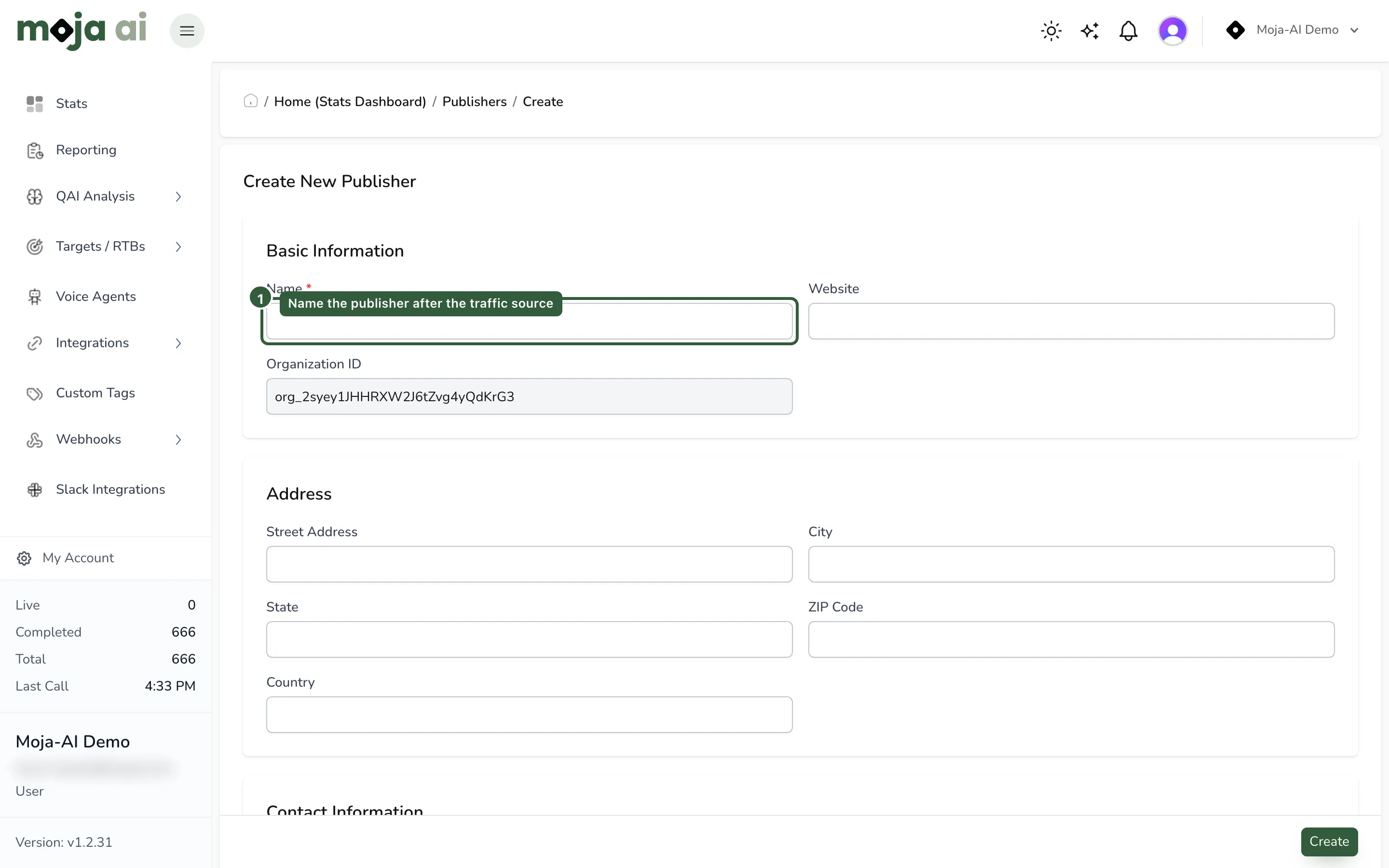 Publishers → Create New form, annotated on the name field