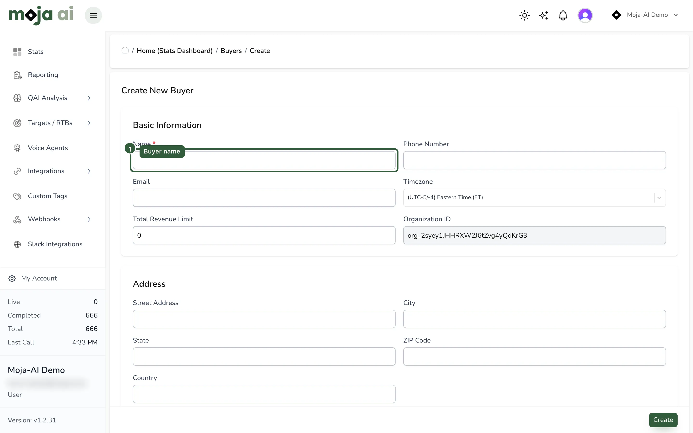 Buyers → Create New form