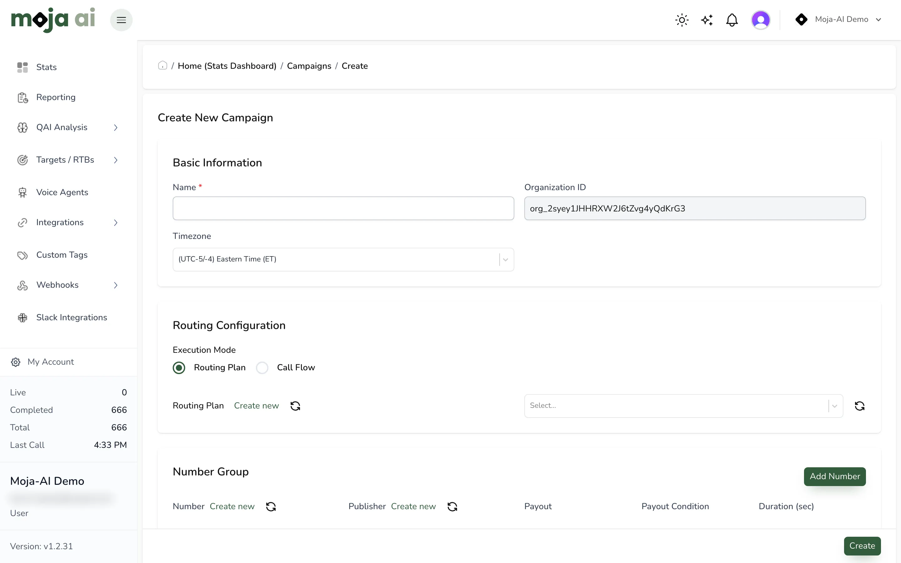 Publisher assignment and payout fields on the number group row